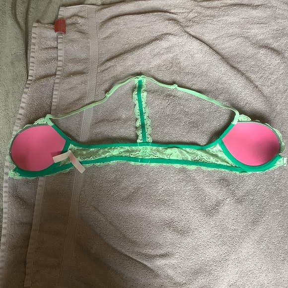 PINK Victoria’s Secret Green Lace Date Racerback Push-Up Bra. Size 32A - Picture 4 of 9